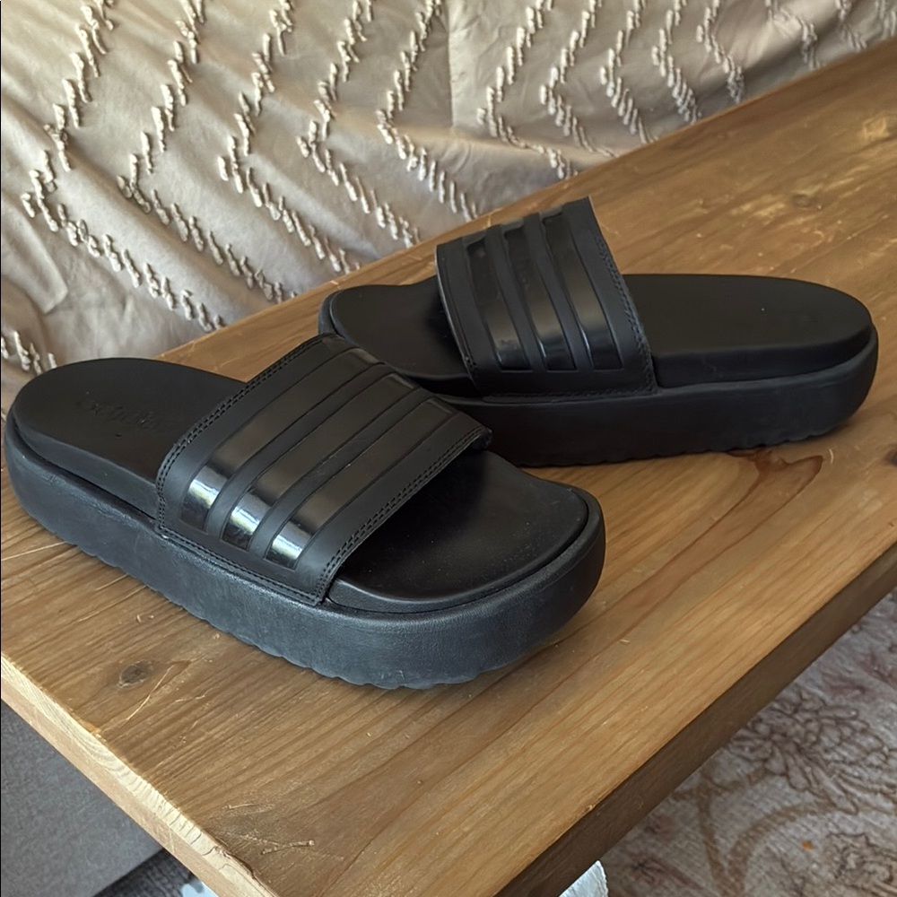 Adidas Black Platform Slides